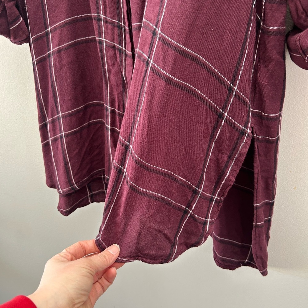 Reitmans Plaid Button Down Plum Lightweight Split Hem Tunic Shirt Mini Dress - Picture 5 of 5